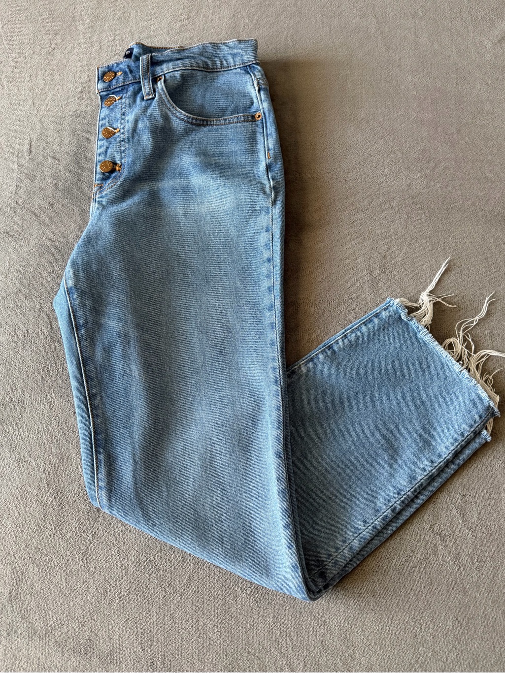 J. Crew High-Rise Button-Fly Light Blue Jeans With Raw Hem